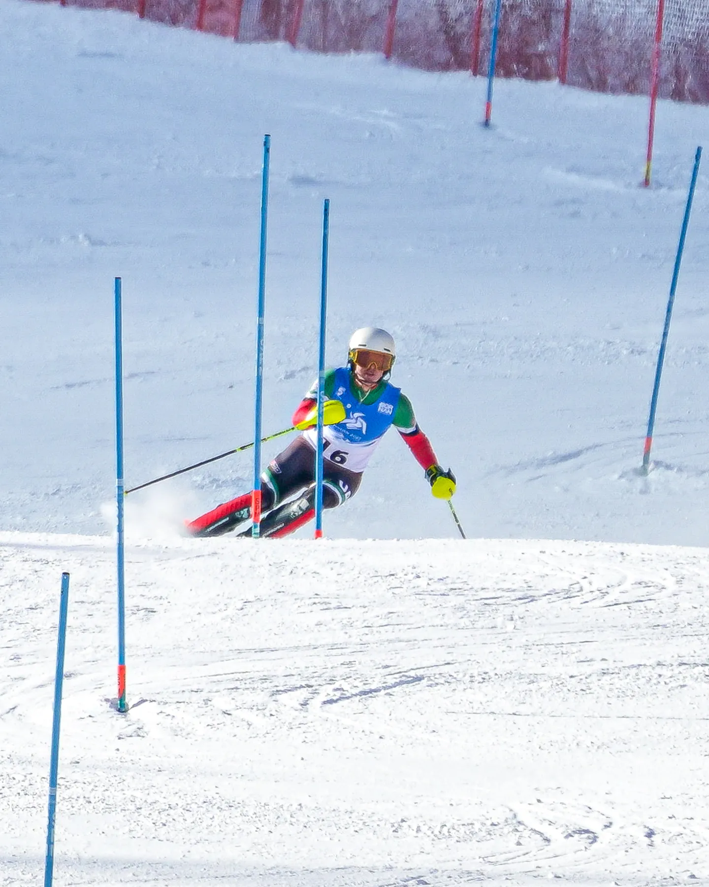 Alex Astridge training slalom through blue gates